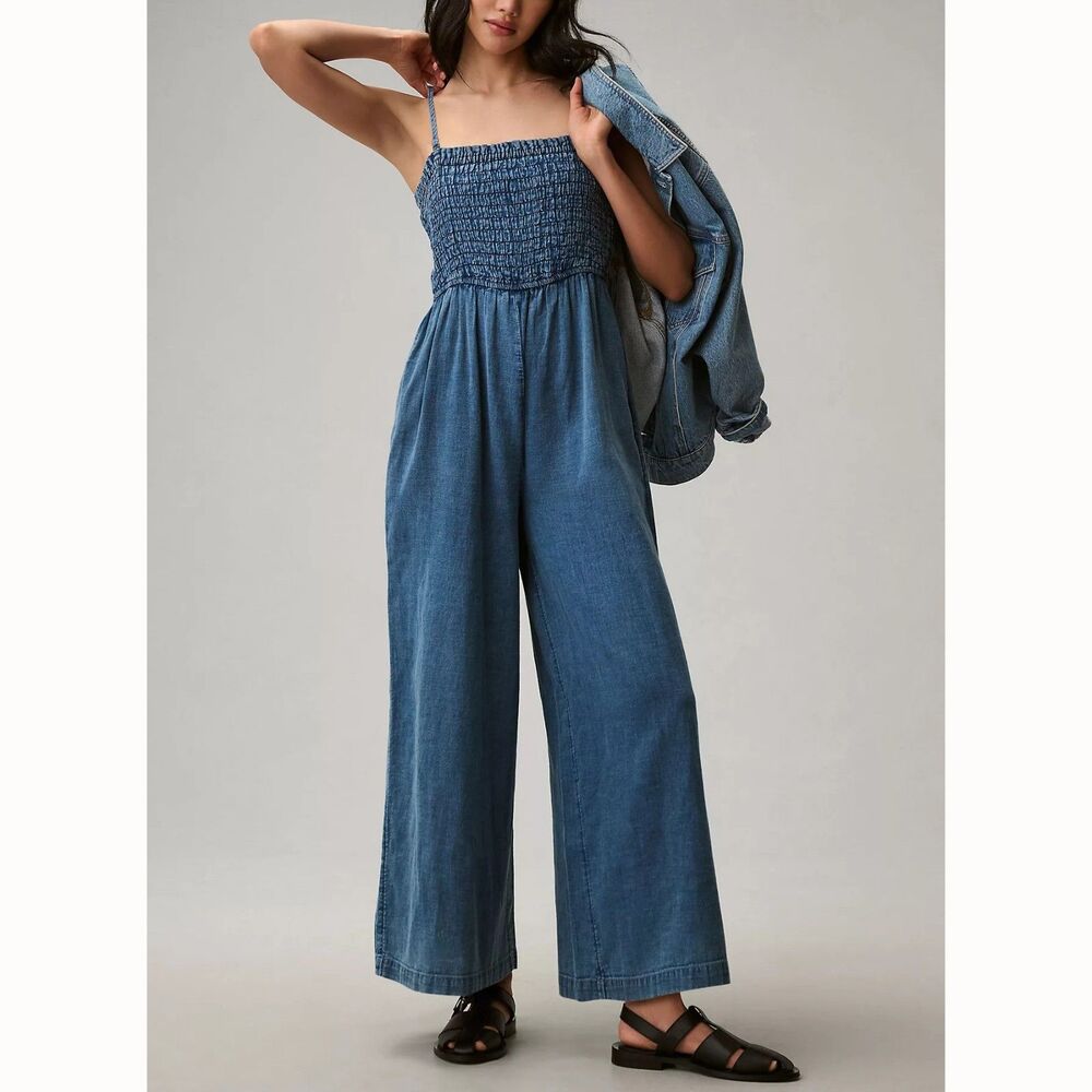 Anthropologie Pilcro Smocked Romper Jumpsuit Dress Sleeveless Cotton S 291375